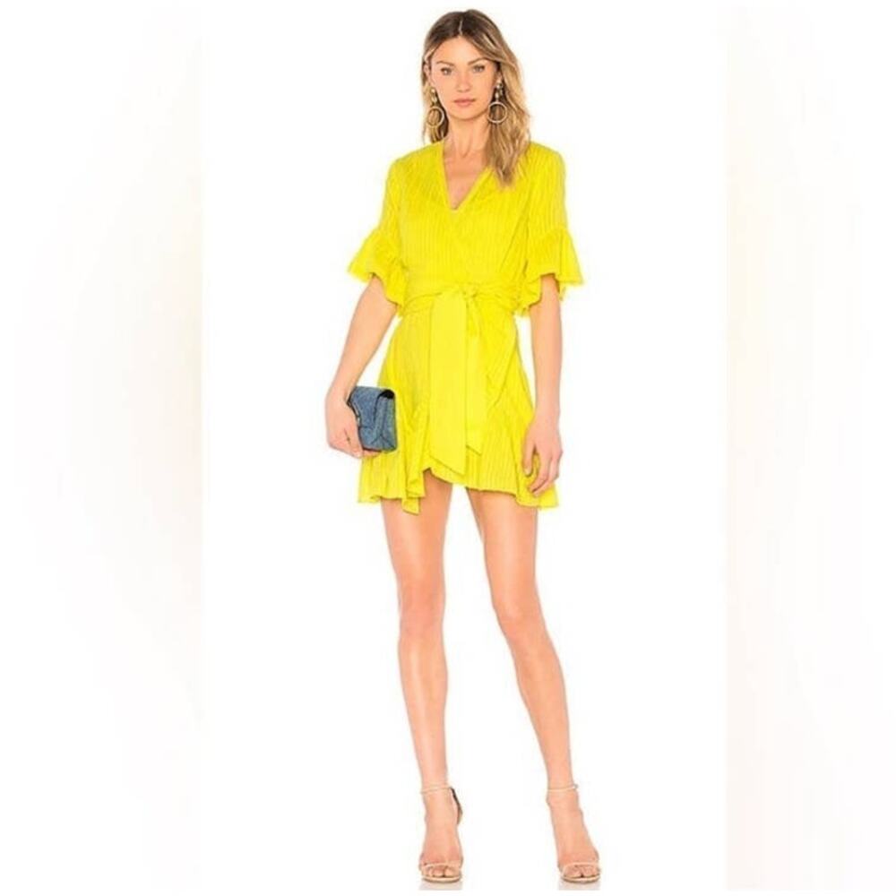 Tanya Taylor Wrap Mini Dress Short Sleeve Yellow Size 0